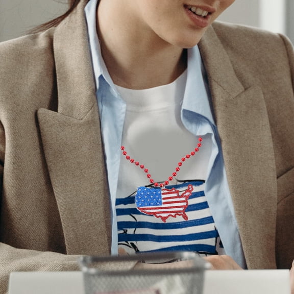 Pretyzoom Patriotic Usa Flag Necklace Durable Plastic for Independence Day