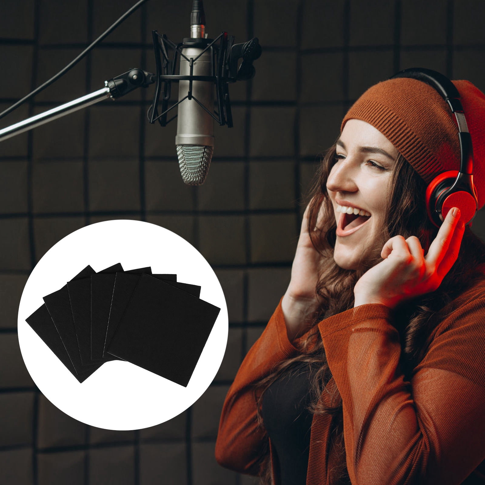 Pretyzoom 6Pcs Self Adhesive Black Acoustic Soundproof Wall Panels High Density Polyester for Office Noise Reduction