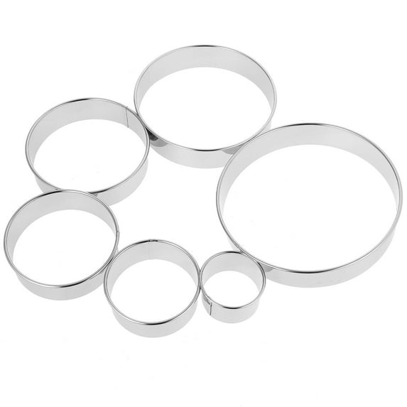 Pretyzoom 6Pcs Baking Round Rings Stainless Steel Reusable for Cake Making Silver