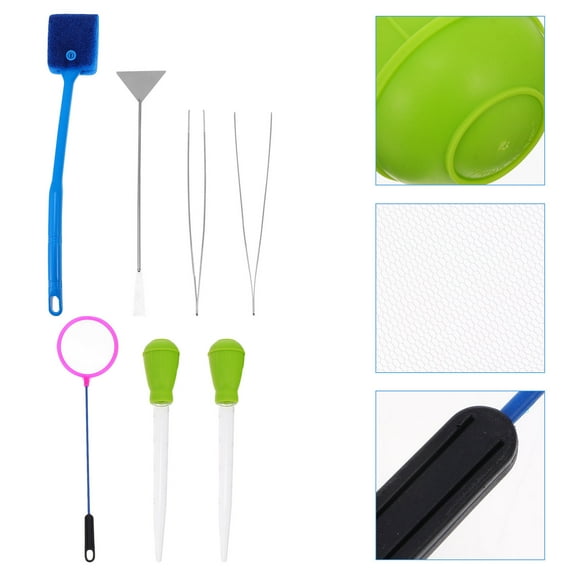 Pretyzoom 7Pcs Fish Tank Scrubber for Glass with Stainless Steel for