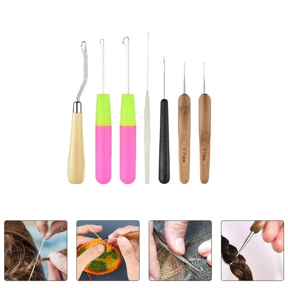 Pretyzoom 7Pcs Hair Extensions Crochet Needle Set Ergonomic Handle for Braids Dreadlocks and Wig Weaving