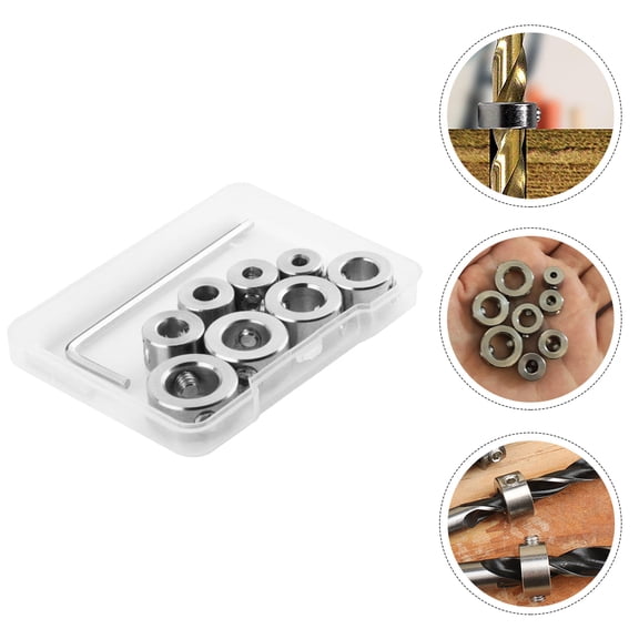 Pretyzoom Depth Stop Bit Collar Set Drill Bit Collars Stainless Steel for Production Work 8pcs