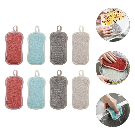 Pretyzoom 8Pcs Compact Household Scrub Sponges Comfortable Use for Dishes Pots and Pans