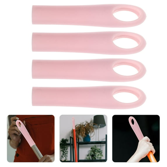 Pretyzoom PP Broom Handle Grip Pink Antislip Hanging Hole for Home 4Pcs