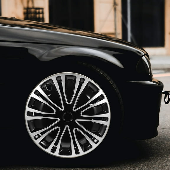 Pretyzoom Auto Wheel Hub Caps 15 Inch Rim Covers Decorative Car Hubcaps Silver Black Set