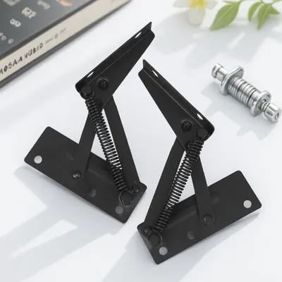 Pretyzoom 1Pair Black Steel Cabinet Door Hinges with Spring Support Locking Mechanism for Safe Use