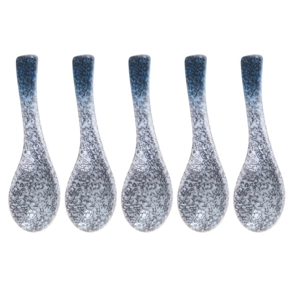 Pretyzoom Ceramic Soup Spoons Blue for Home Use Healthy Material Comfortable Grip