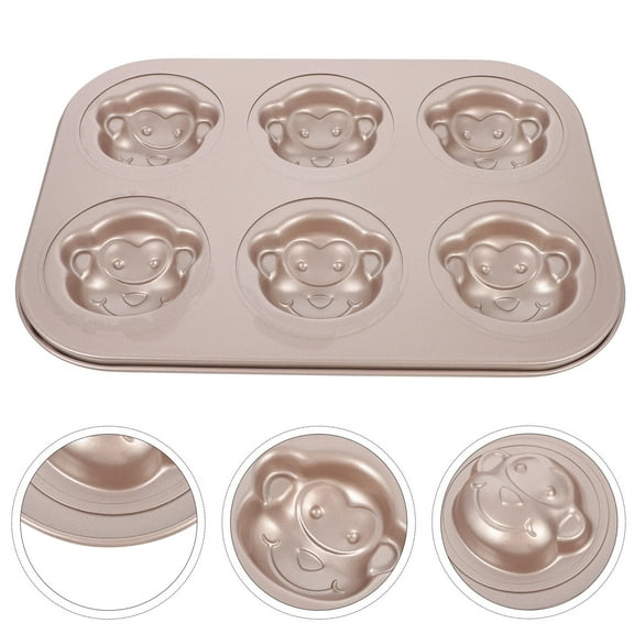 Pretyzoom Monkey Cake Molds Golden Non-Stick Carbon Steel for Home Baking Set of 6
