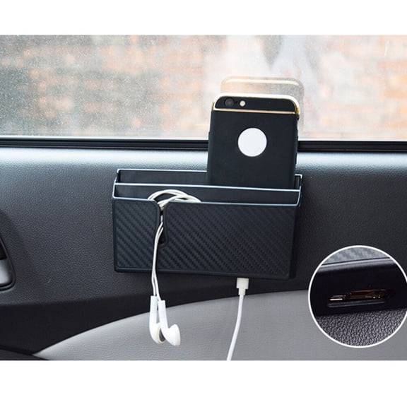 Pretyzoom Car Container Organizer Box in Black PVC Carbon Fiber for Car Storage Accessories