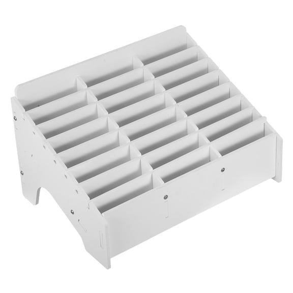Pretyzoom White Wooden Mobile Phone Storage Box Desktop Organizer with Multi Device Compartments for Classroom