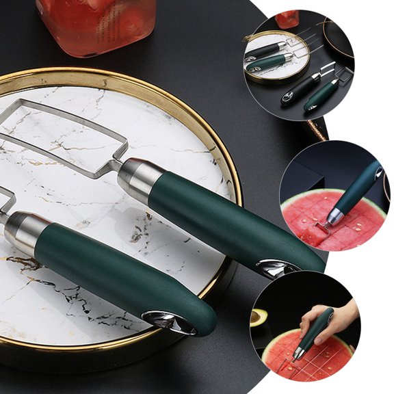 Pretyzoom Compact Stainless Steel Melon Cutter for Easy Watermelon Cubes and Easy Storage