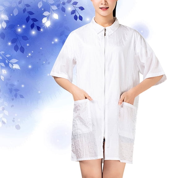 Pretyzoom Barber Gown Beauty Technician Overalls Breathable White 1Pcs