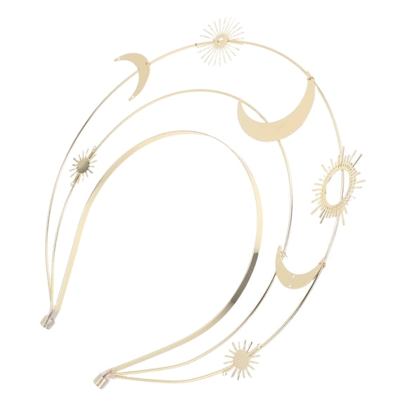 Pretyzoom Elegant Golden Star Moon Headpiece with Sunburst Layers for Prom Wedding and Party Use