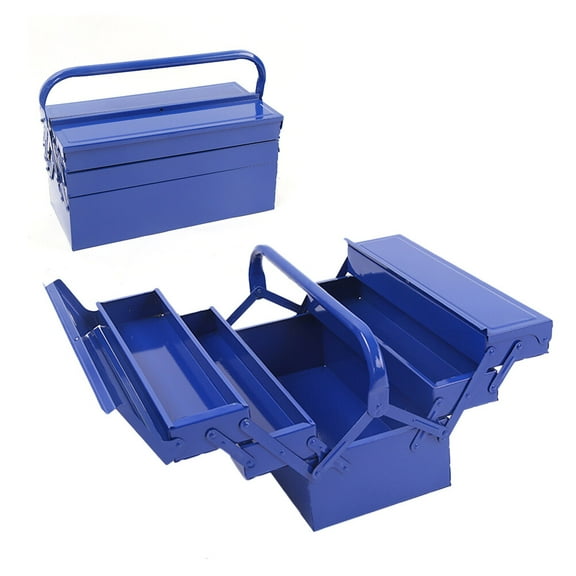 Pretyzoom Green Metal Foldable Toolbox with Ergonomic Handle Double Layer Storage for Family Use