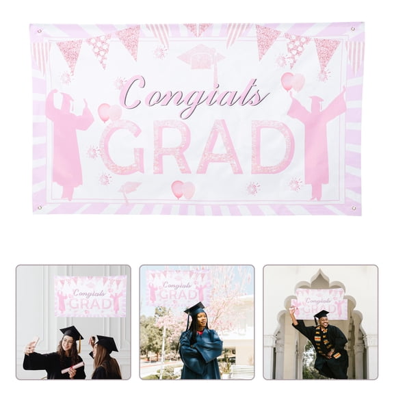 Pretyzoom Graduation Backdrop Graduation Banner Background Backdrop Cloth Pink Quick Setup 1Set