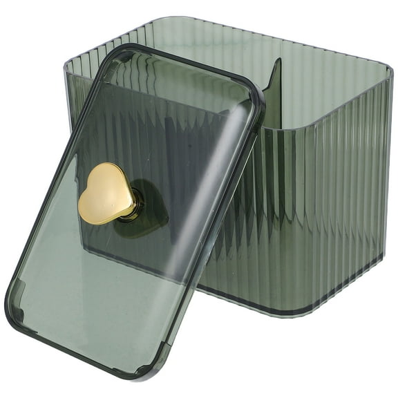 Pretyzoom Vanity Cotton Pad Holder Green with Divided Sections Clear Makeup Storage Box