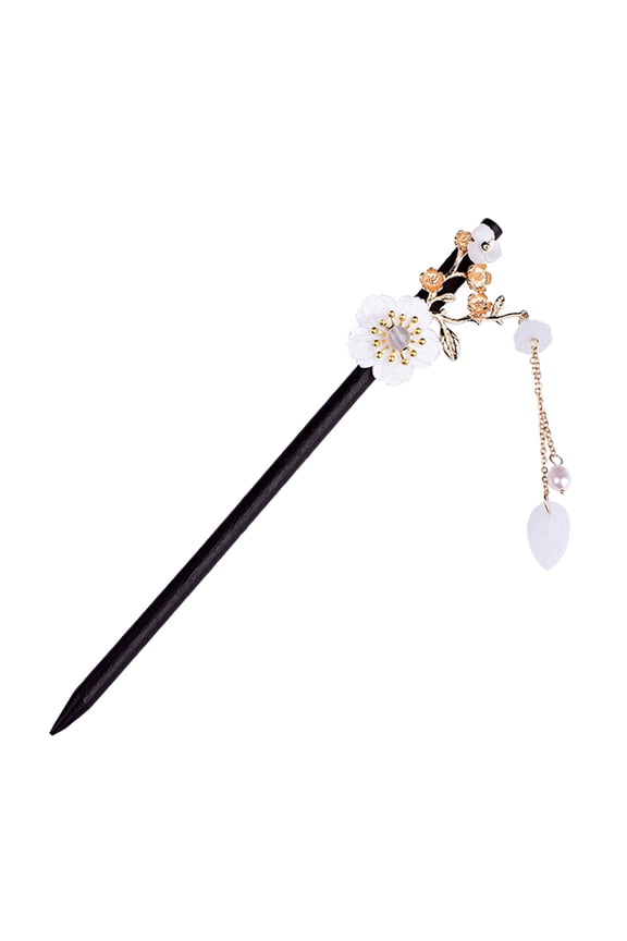 Elegant Assorted Color Hair Stick with Tassel Design and Flower Pattern for Women's, Crafted from Ebony and Azure Stone