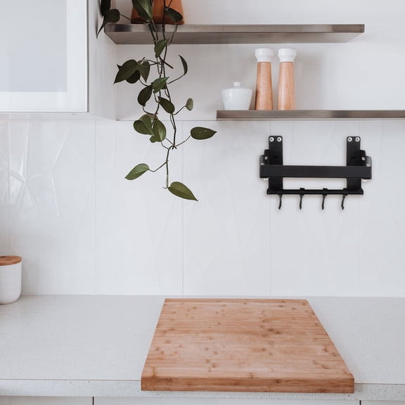 Pretyzoom Hanging Spice Shelf Wall Mount No Drilling Black Stainless Steel 1 Pcs Kitchen Organizer