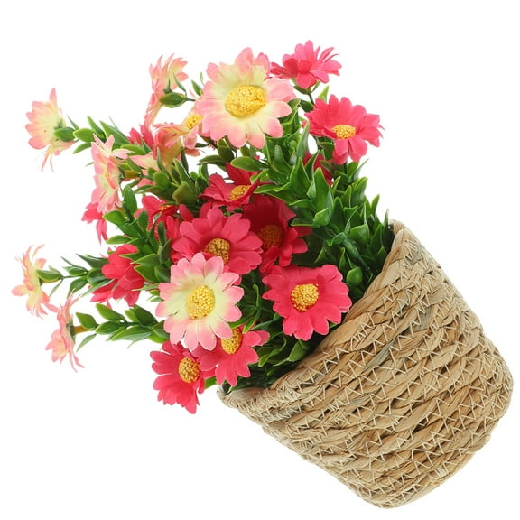 Pretyzoom Lifelike Artificial Potted Plant in Rattan Pot for Indoor Decoration Multi Color Silk Flower Design 6 Inches
