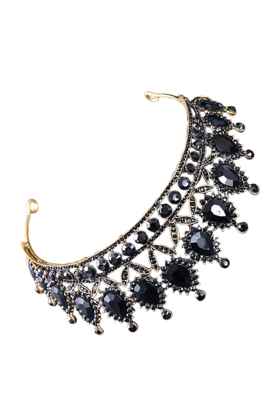 Black Crown Headband with Crystal Rhinestones for Weddings and Parties