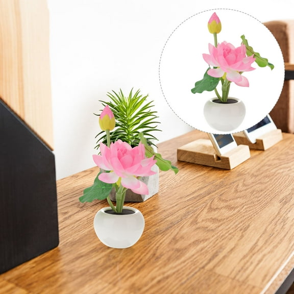 Pretyzoom Lotus Table Lamp 3-head Ceramic Pink Decorative Light for Home Office 1Set