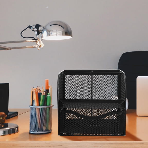 Pretyzoom Metal Mesh Pencil Cup in Black for Home Office Desk Stationery Organization