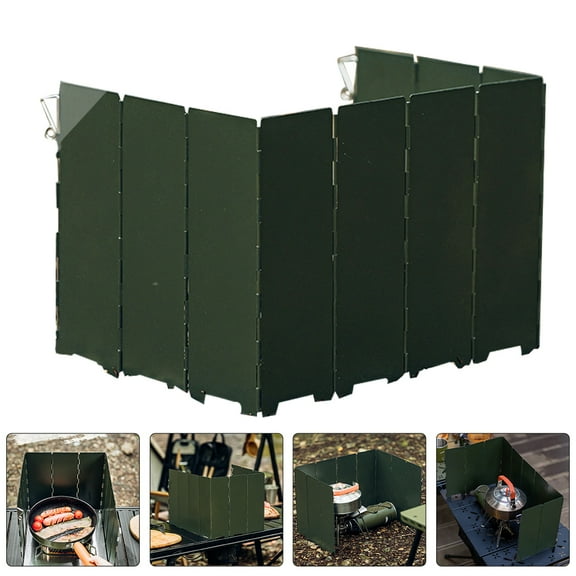 Pretyzoom Green Foldable Windproof Camping Burner Windshield Portable Cooking Anti Wind Tool