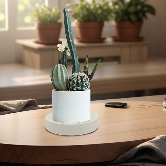 Pretyzoom Plant Coasters Round Flower Pot Tray with Wheels PP White Support Heavy Weights for Outdoor Plant Care 1Pack