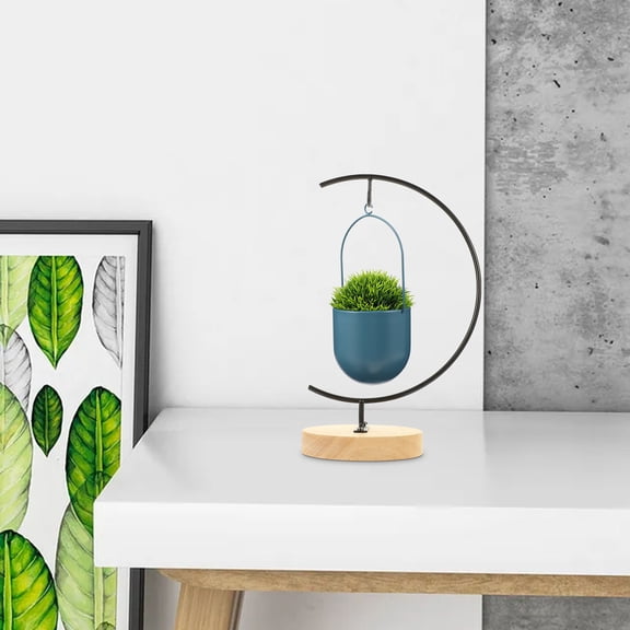 Pretyzoom Multi Functional Iron Frame Ornament Stand with Wooden Base for Glass Terrarium and Flower Display