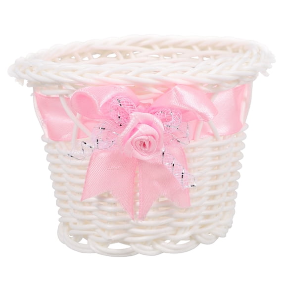Pretyzoom Pink Imitation Rattan Candy Basket Woven Storage Organizer for Home and Party Use
