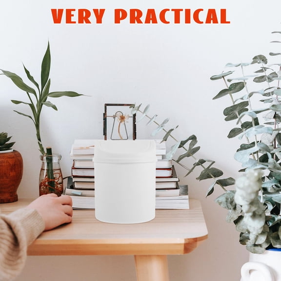 Pretyzoom White Desktop Waste Paper Basket with Swing Lid Stylish Compact Trash Can for Home Office