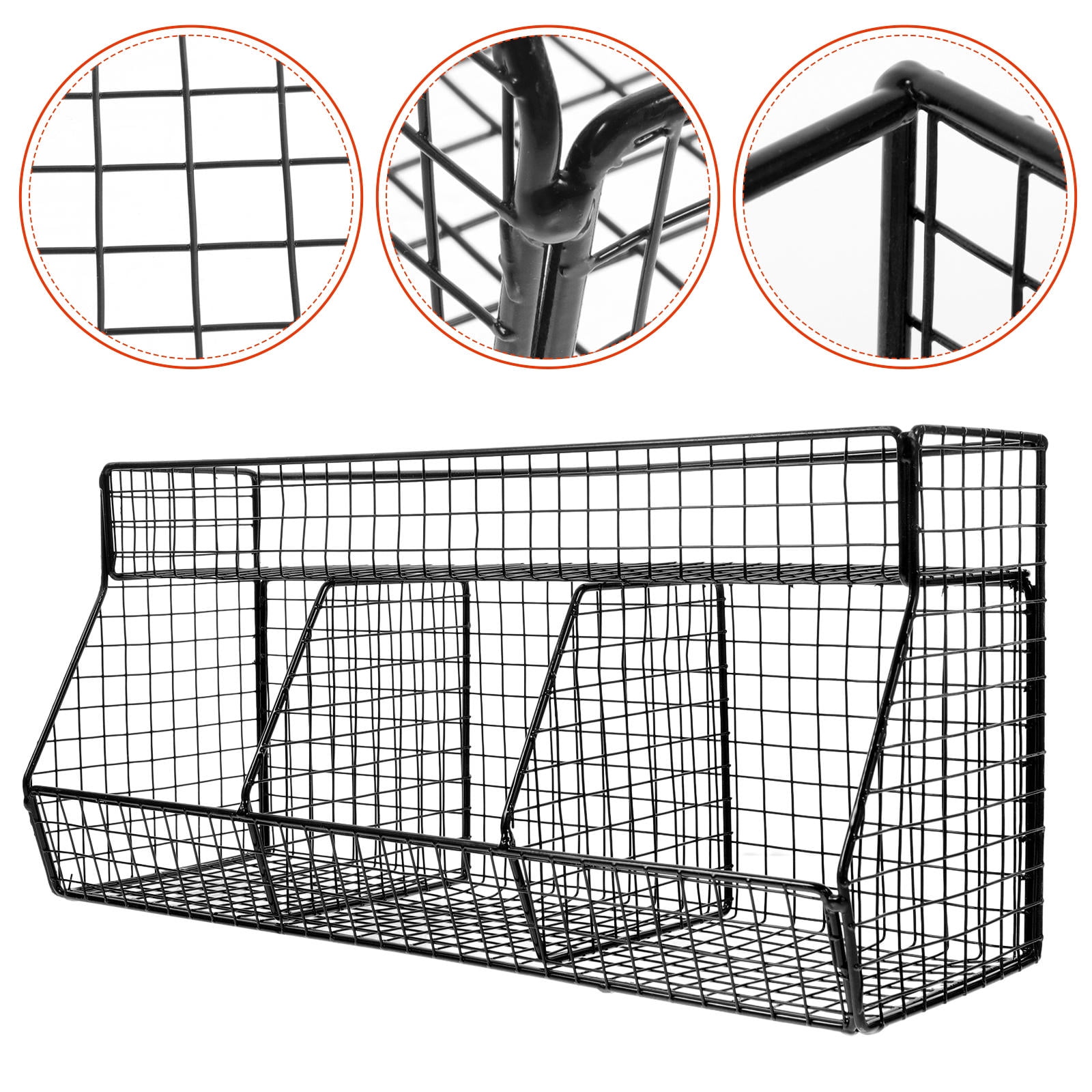 Pretyzoom Black Metal Wall Mount Basket for Kitchen Storage Organize Fruits Vegetables and Essentials