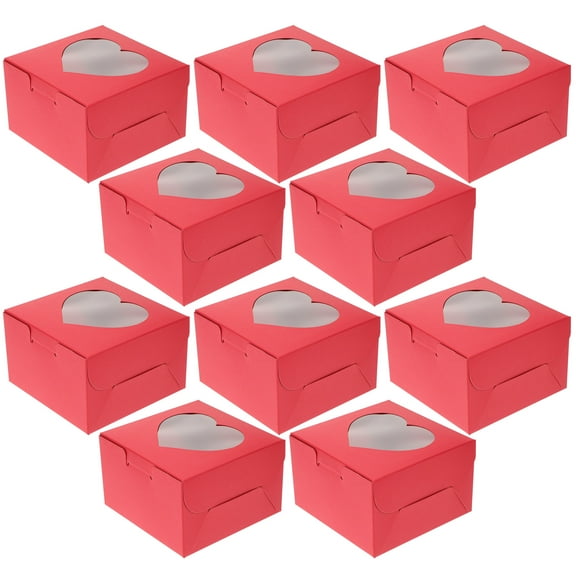 Pretyzoom Heart-Shaped Cake Box Red Paper Storage Window Dessert Treats 10Pcs