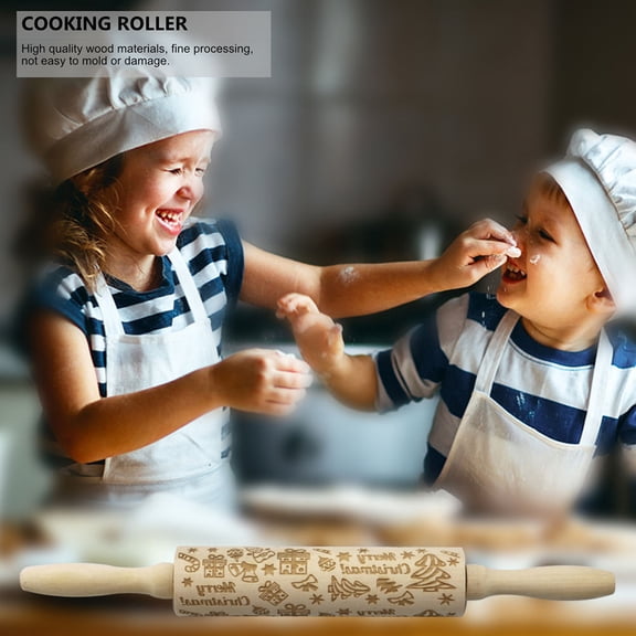 Pretyzoom Beige Wood Rolling Pin for Cooking Elaborately Carved Clear Patterns Fine Processing