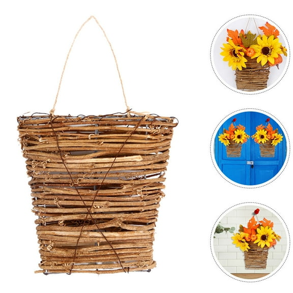 Pretyzoom Rustic Hanging Floral Basket Woven Flower Basket Light Brown 1Pcs for Thanksgiving Day
