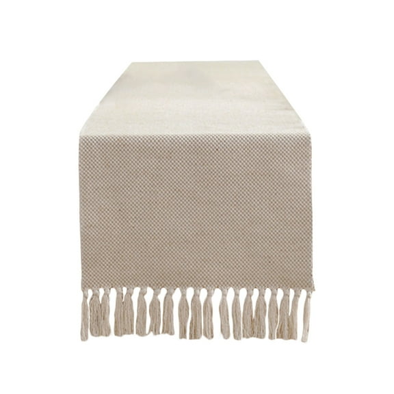 Pretyzoom Beige Cotton Woven Tassel Table Runner for Home Dining Table Decoration