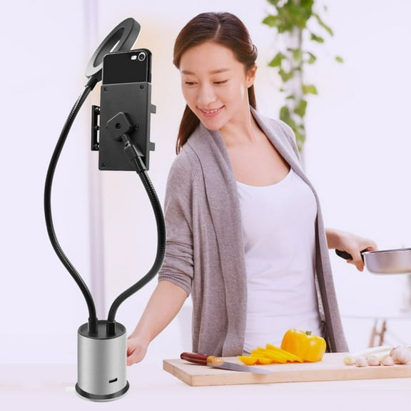 Pretyzoom Phone Holder for Recording Selfie Ring Light White Metal 1Set