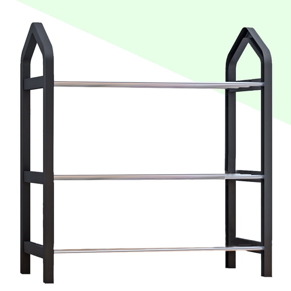Pretyzoom Black Shoe Rack Organizer Easy Assembly Storage for Entryway or Dorm 2pcs Sturdy Construction
