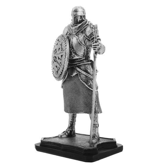 Pretyzoom Vintage Plated Silver Resin Medieval Guard Sculpture Decorative Ornament for Desk