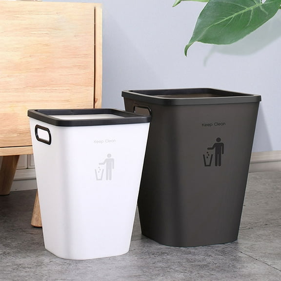 Pretyzoom White Plastic Household Trash Can Useful Ash Bin for Kitchen Living Room Waste Storage