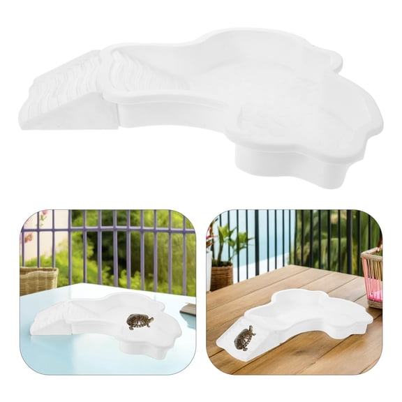 Pretyzoom Reptile Bathing Pool Small White Plastic with Spacious Activity Platform for Turtle Habitat