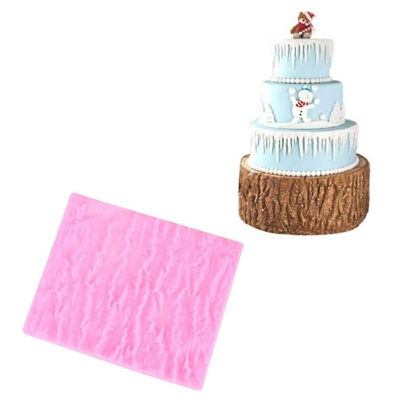 Pretyzoom Tree Bark Texture Mold in Pink Silicone for Baking Non-Stick and Multi-Use
