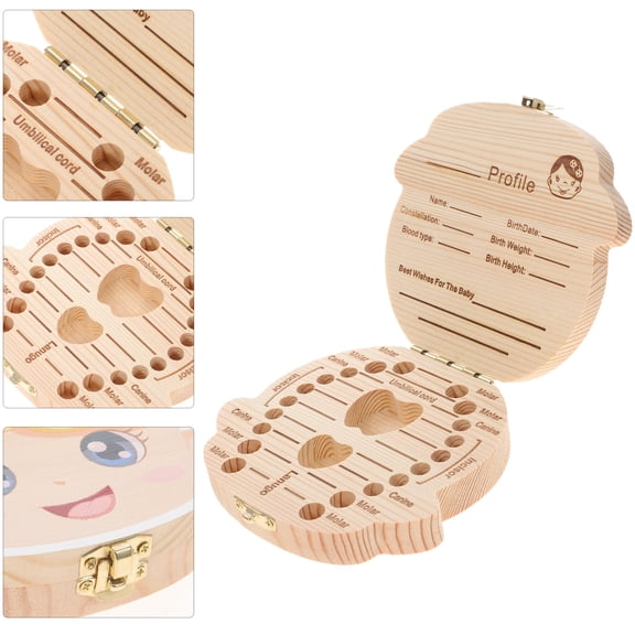 Pretyzoom Wooden Baby Tooth Box for Keepsake Storage Assorted Color Safe Cartoon Design 4.5 x 3 x 2 inches