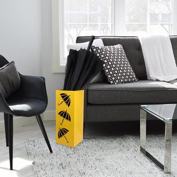 Pretyzoom Modern Metal Umbrella Storage Bin with Stable Base for Indoor Entryway Use Yellow Finish