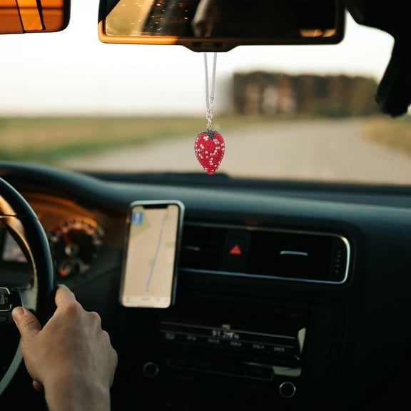 Pretyzoom Car Crystal Strawberry Pendant Hanging Auto Decoration for Interior Elegance