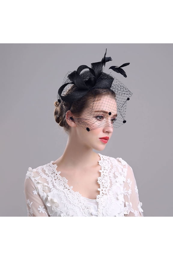 Black Plastic Mesh Hat Shape Headdress For Women Wedding Headwear 1Pack