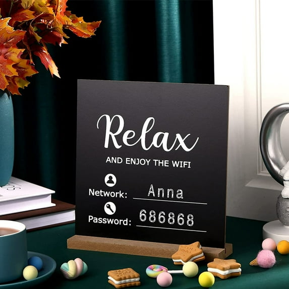 Pretyzoom WiFi Password Wooden Sign, Black, Chalkboard, Home Use, Easy to Update, Portable
