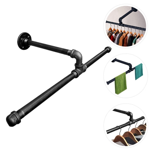 Pretyzoom Industrial Pipe Clothes Rack Iron Black 1Pack