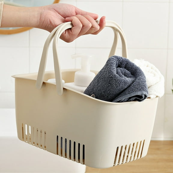 Pretyzoom Shower Containers Bathing Basket Rectangular Beige PP Organization 1Pcs