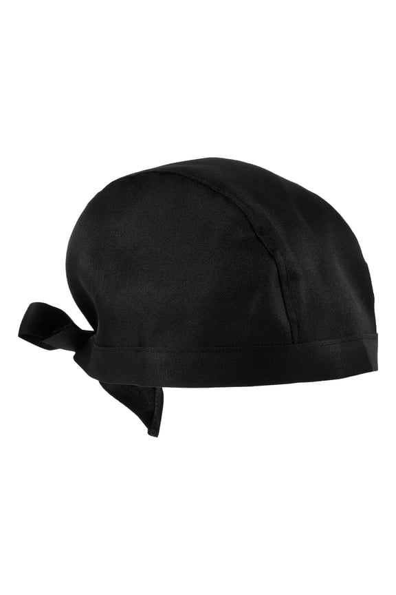 Chef Hat Black Canvas Catering Skull Cap with Ribbon for Chefs and Servers